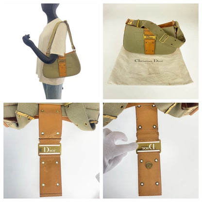 Dior Street Chic Shoulder Bag Khaki Brown Gold Canvas Leather — view 6
