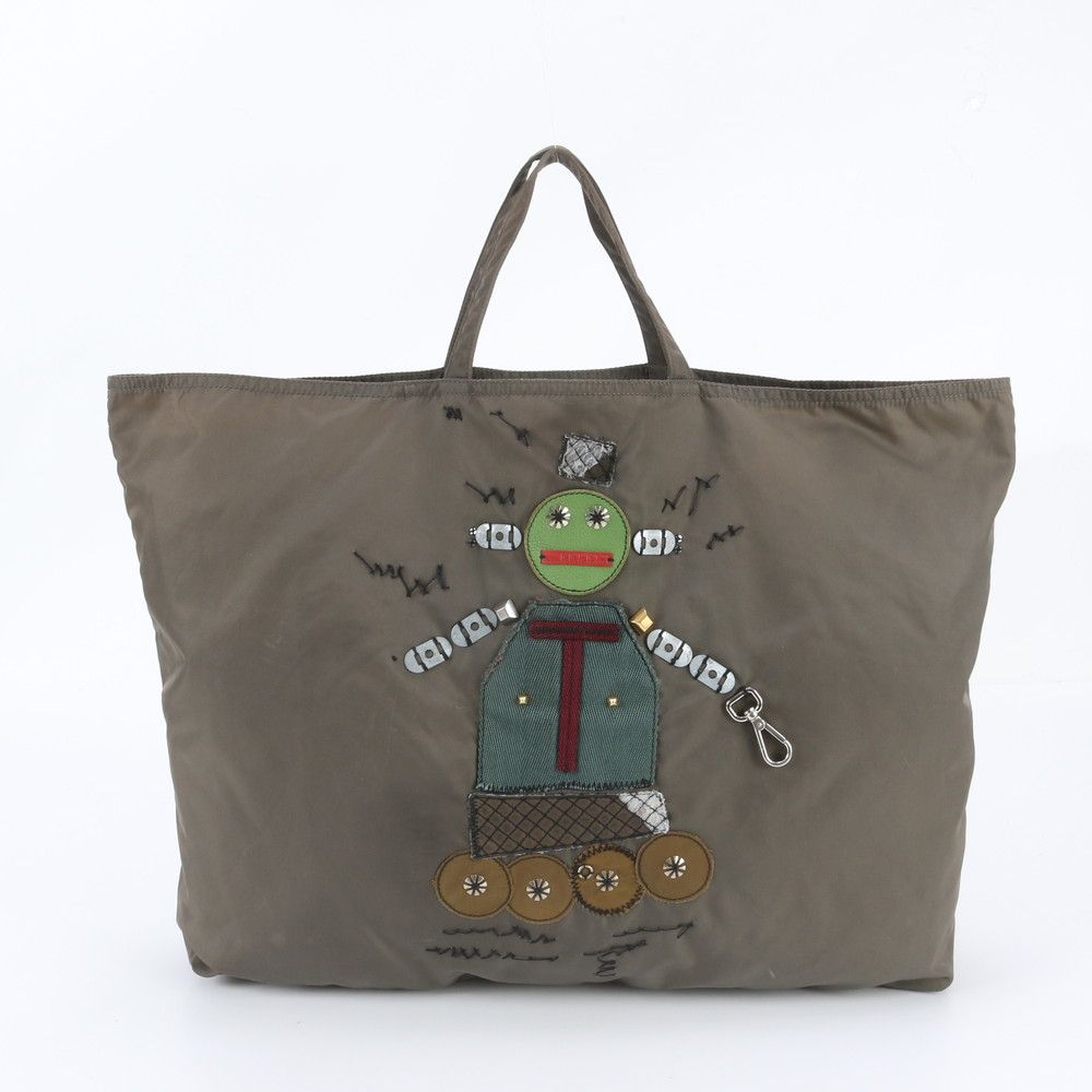 Prada Tessuto Nylon Robot Patchwork Leather Tote Bag Business