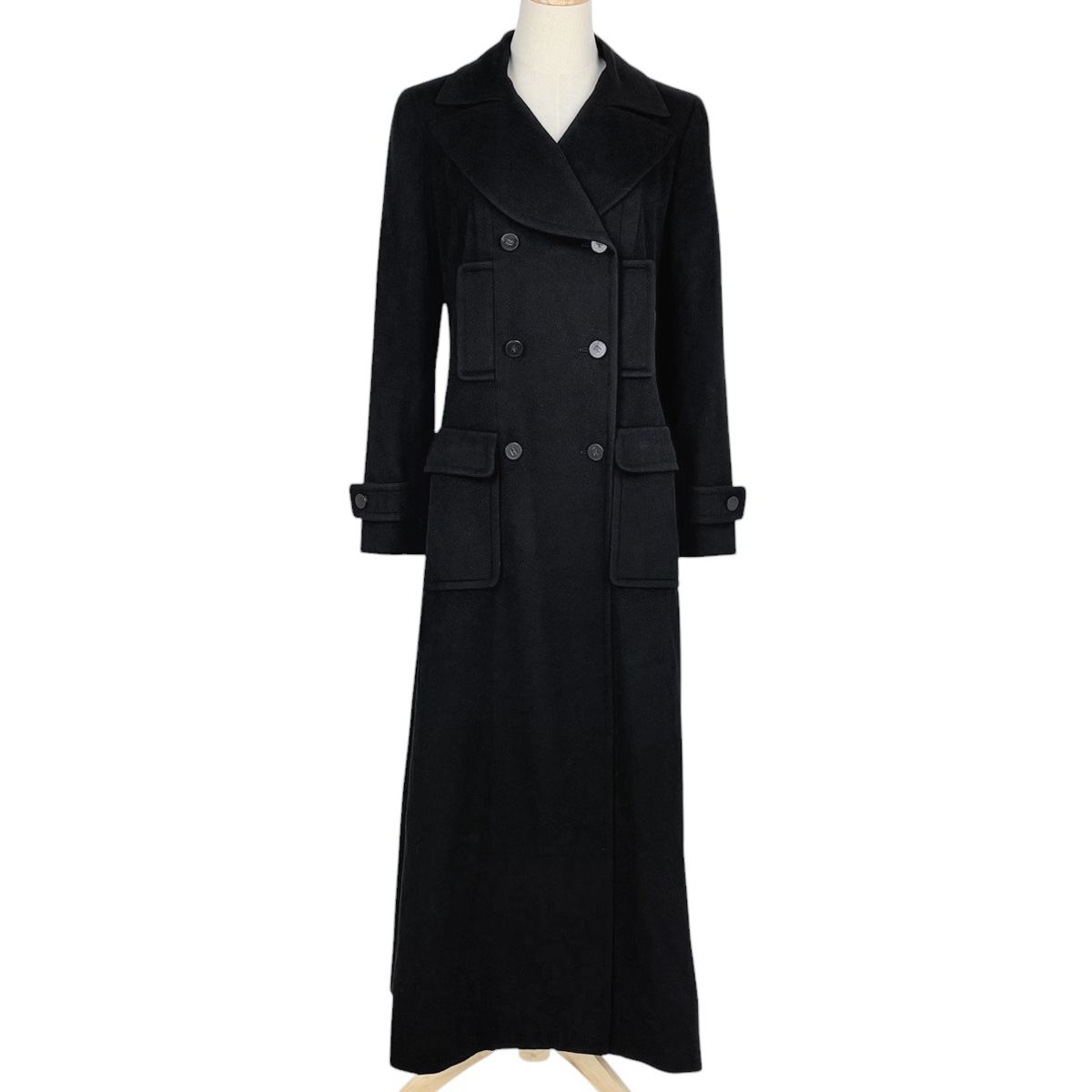 Chanel CC Logo Button Long Coat Double 01A Cashmere Black