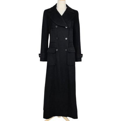 Chanel CC Logo Button Long Coat Double 01A Cashmere Black
