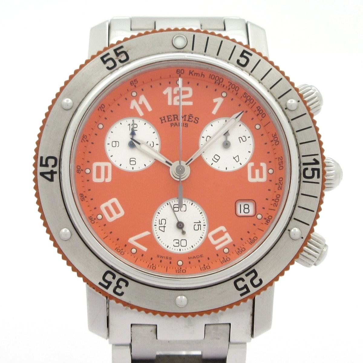 Hermes Watch Clipper Diver Chrono Chronograph SS Orange