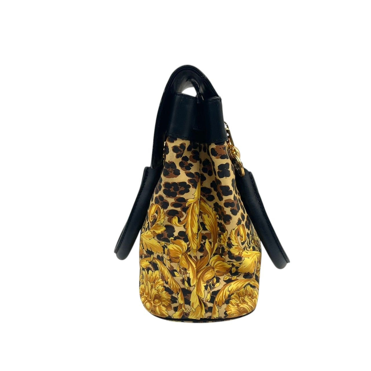Versace Gianni Handbag Leather Leopard Baroque Black Gold Vintage Top Handle — view 6