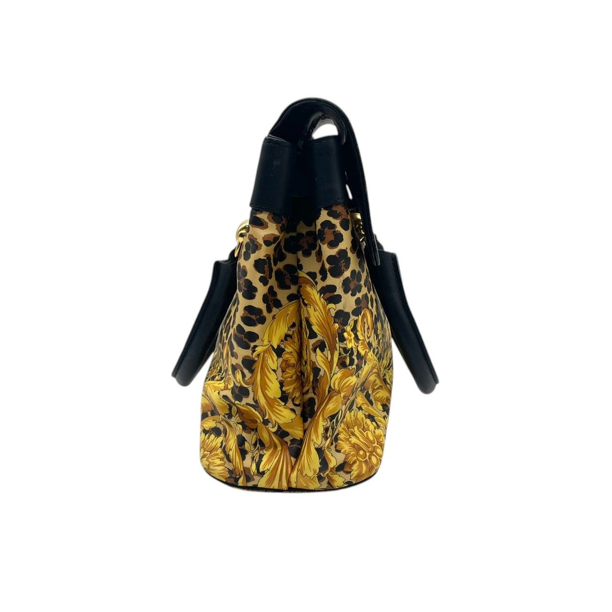 Versace Gianni Handbag Leather Leopard Baroque Black Gold Vintage Top Handle — view 5