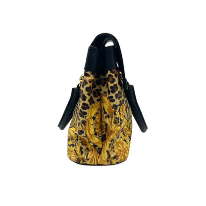 Versace Gianni Handbag Leather Leopard Baroque Black Gold Vintage Top Handle — view 5