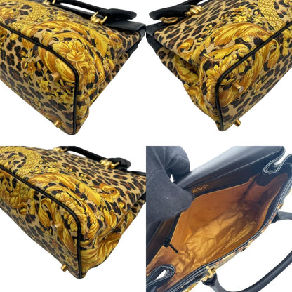Versace Gianni Handbag Leather Leopard Baroque Black Gold Vintage Top Handle — view 8