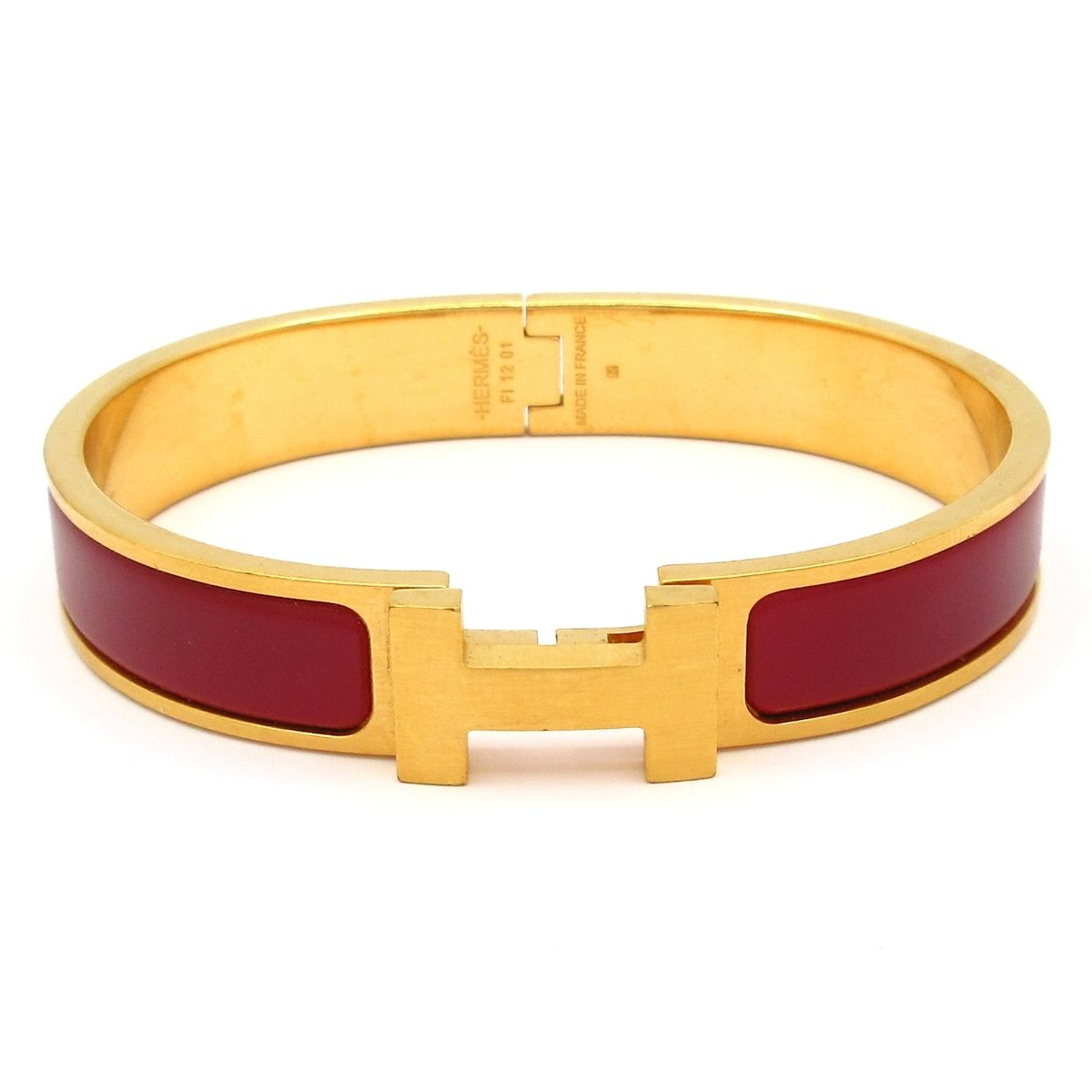 Hermes Bangle Clic HH Gold Bordeaux Bracelet
