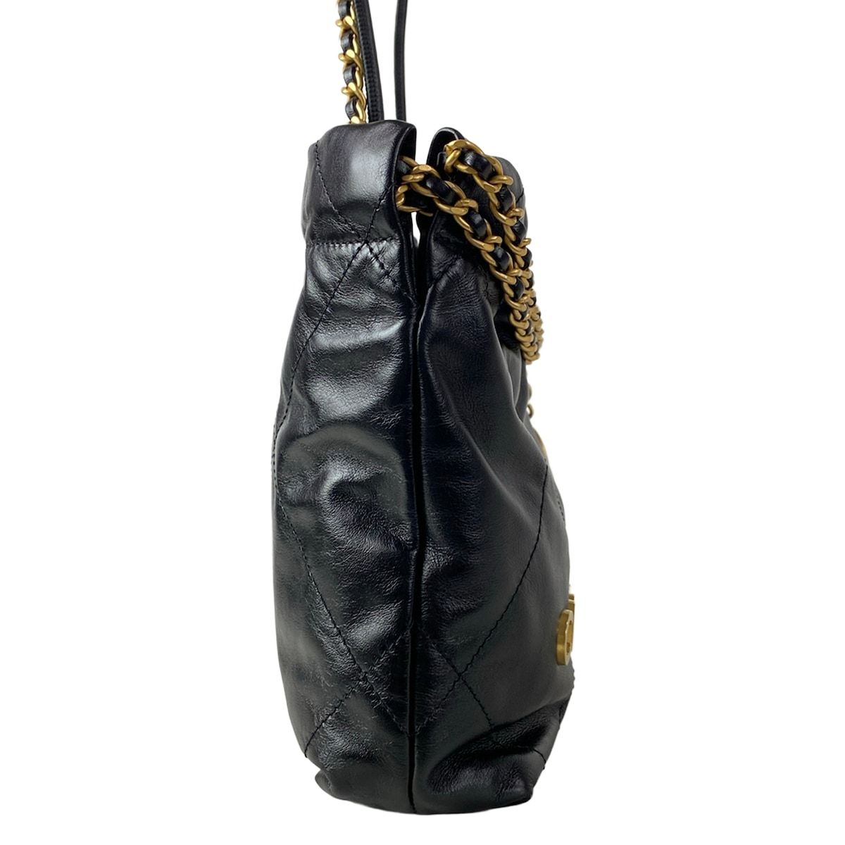 Chanel Shoulder Bag Chanel 22 Mini Black 2-Way Drawstring Chain Matte Gold — view 2