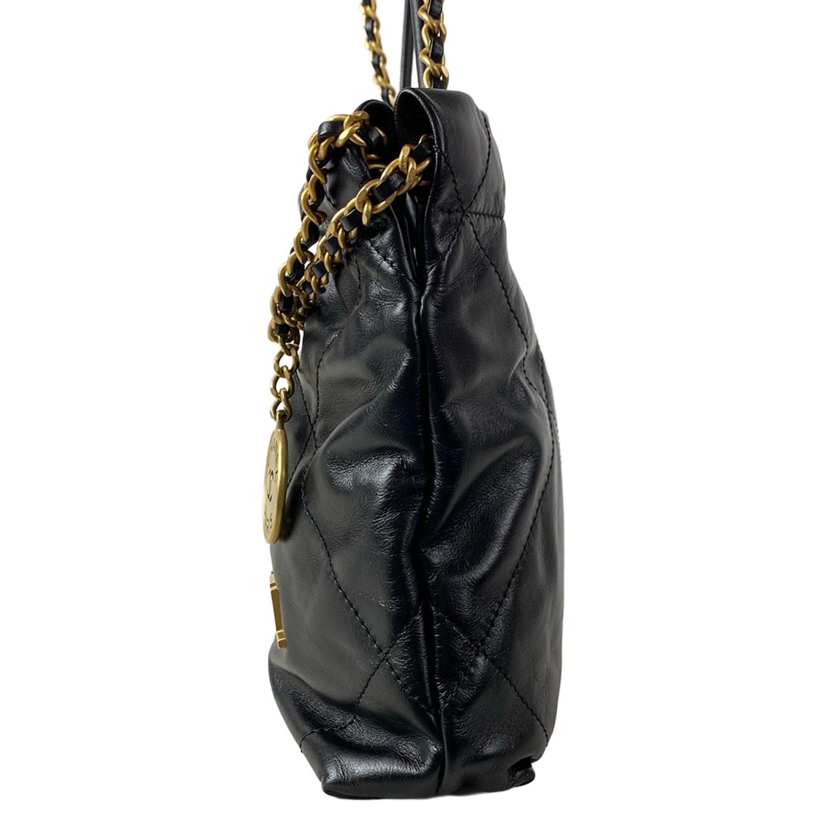 Chanel Shoulder Bag Chanel 22 Mini Black 2-Way Drawstring Chain Matte Gold — view 4