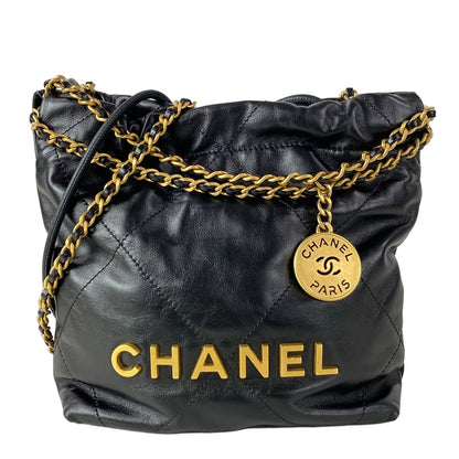 Chanel Shoulder Bag Chanel 22 Mini Black 2-Way Drawstring Chain Matte Gold