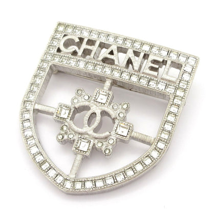 Chanel Brooch Silver Clear Emblem