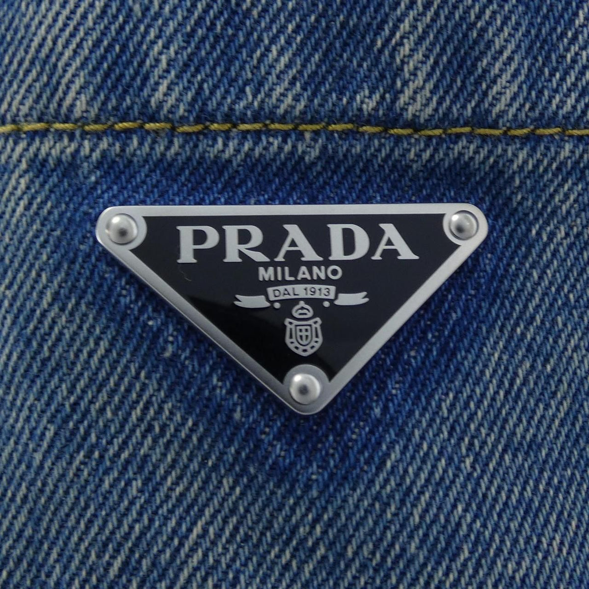 Prada Oversized Organic Denim Triangle Logo Shirt — view 7