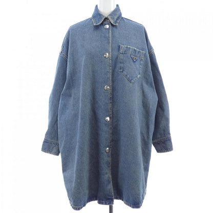 Prada Oversized Organic Denim Triangle Logo Shirt