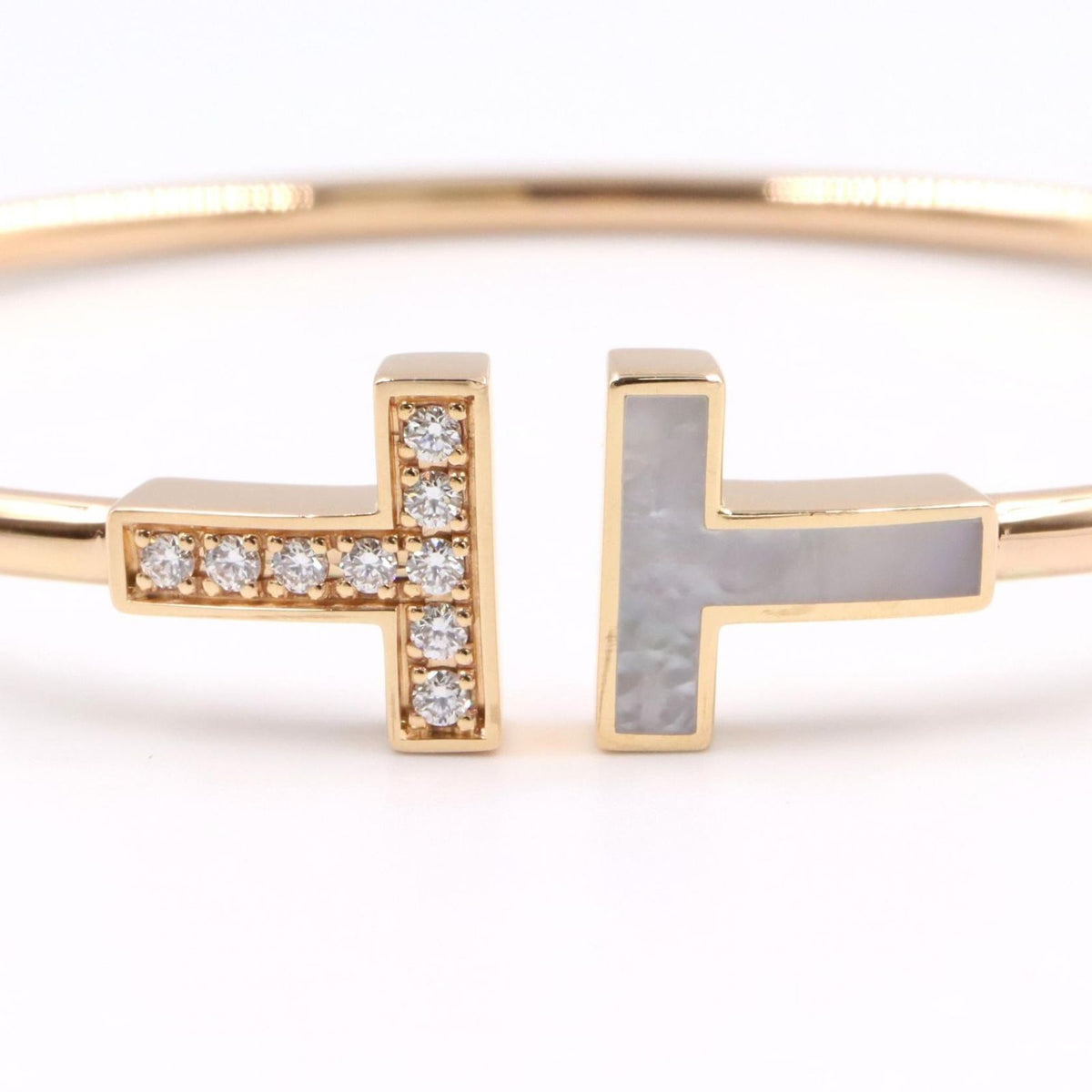 Tiffany & Co Bangle T Wire Diamond Shell 18k Pink Gold Bracelet — view 4