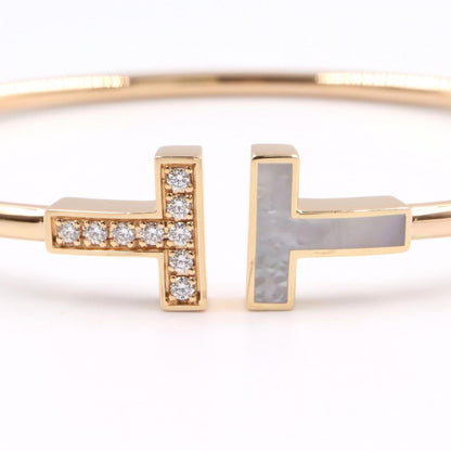 Tiffany & Co Bangle T Wire Diamond Shell 18k Pink Gold Bracelet — view 4