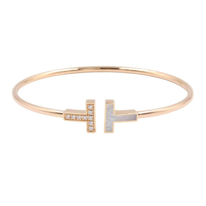 Tiffany & Co Bangle T Wire Diamond Shell 18k Pink Gold Bracelet