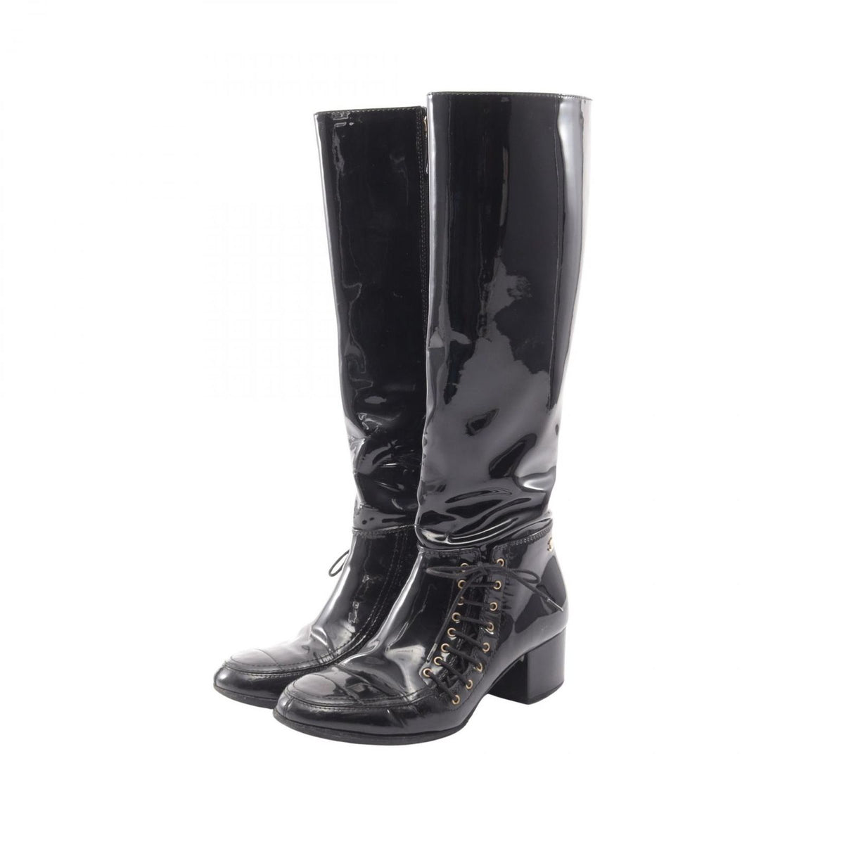 Chanel Boots CC Logo Long Patent Leather