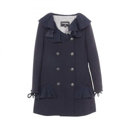 Chanel CC Logo Button Double Breasted Ruffle Wool Coat
