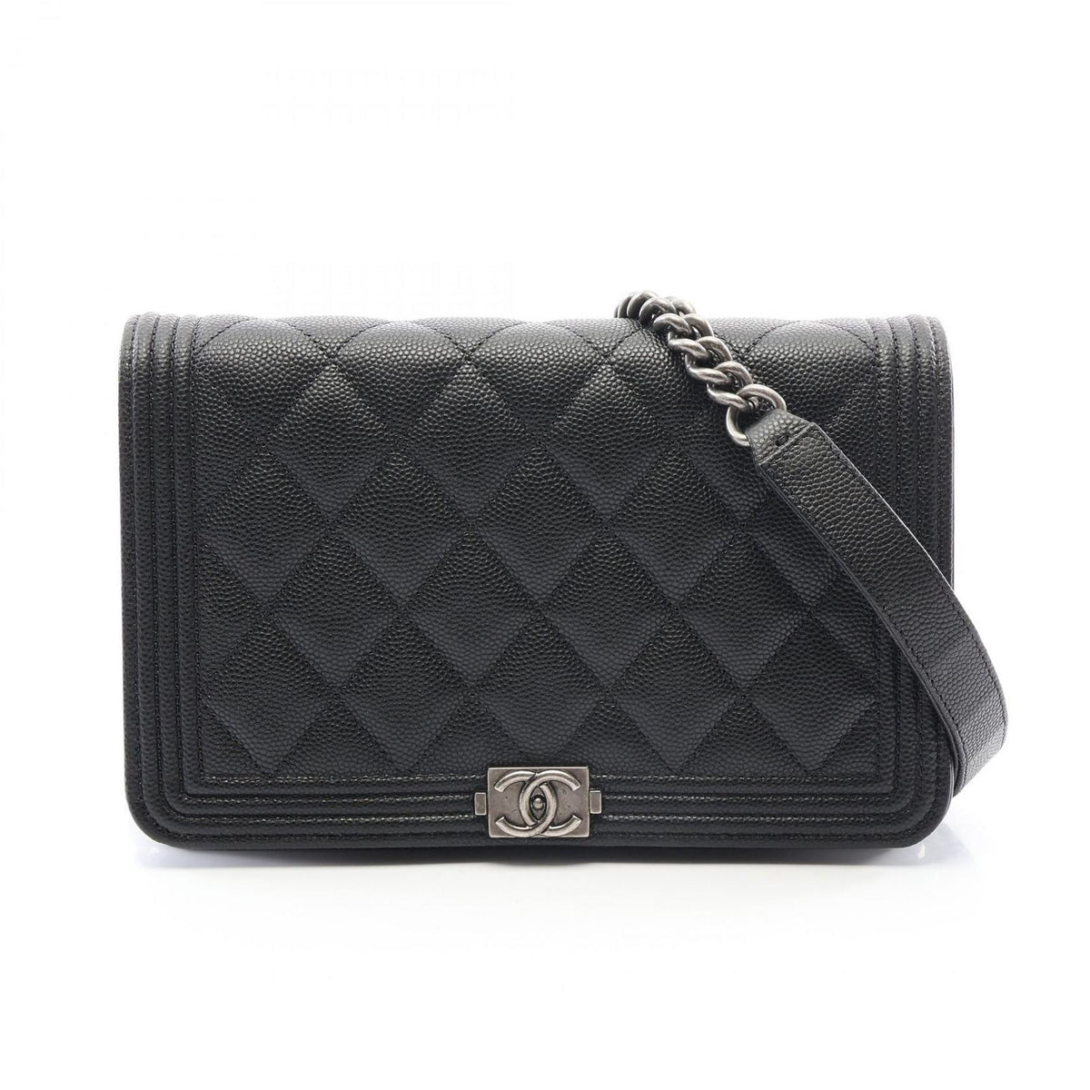 Chanel Shoulder Bag Boy Quilted Black Caviar Leather Chain Wallet