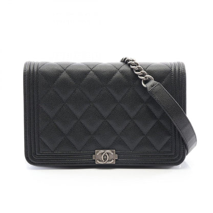 Chanel Shoulder Bag Boy Quilted Black Caviar Leather Chain Wallet
