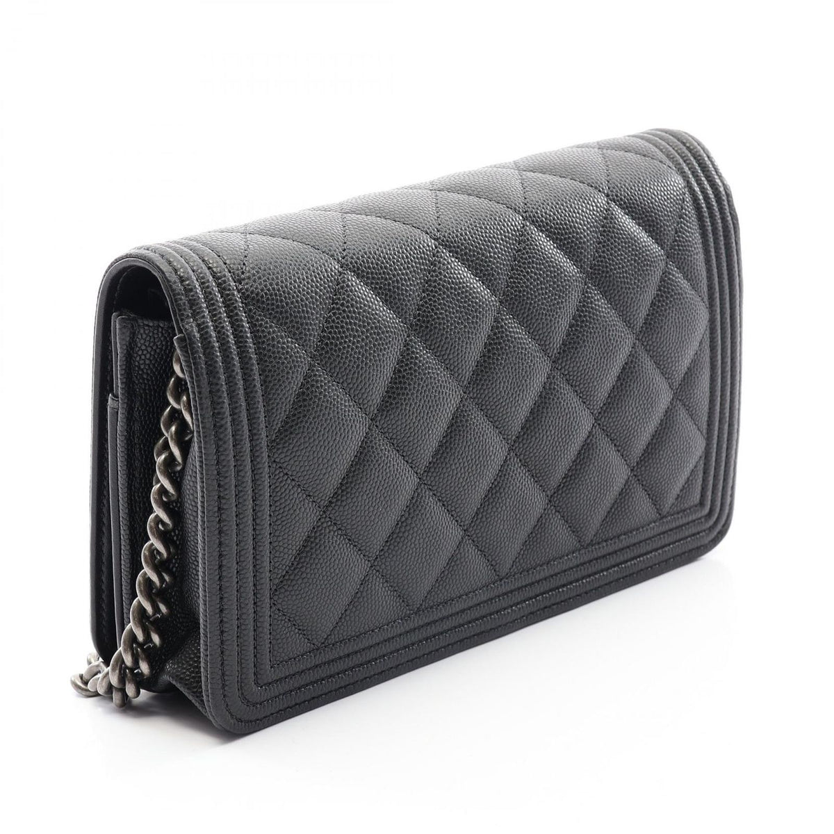 Chanel Shoulder Bag Boy Quilted Black Caviar Leather Chain Wallet — view 2