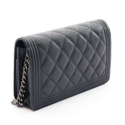 Chanel Shoulder Bag Boy Quilted Black Caviar Leather Chain Wallet — view 2