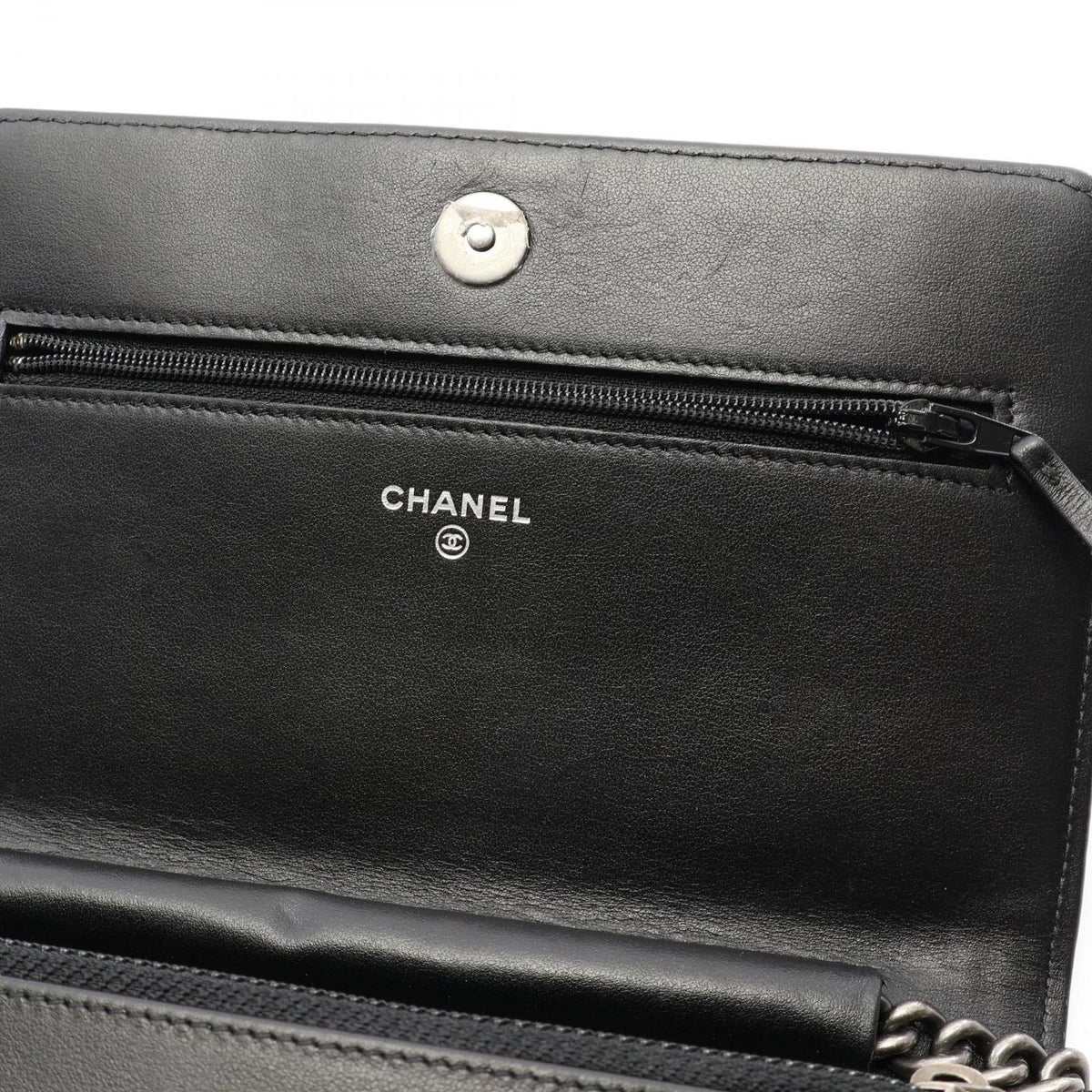 Chanel Shoulder Bag Boy Quilted Black Caviar Leather Chain Wallet — view 6