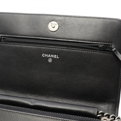 Chanel Shoulder Bag Boy Quilted Black Caviar Leather Chain Wallet — view 6