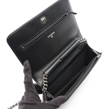 Chanel Shoulder Bag Boy Quilted Black Caviar Leather Chain Wallet — view 3