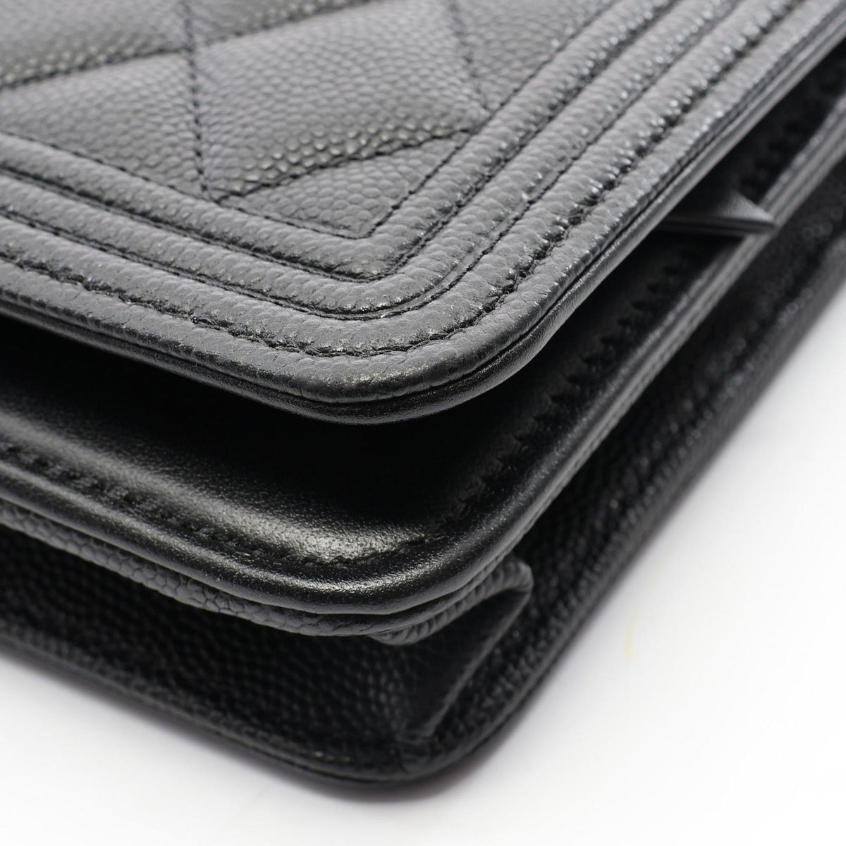 Chanel Shoulder Bag Boy Quilted Black Caviar Leather Chain Wallet — view 8