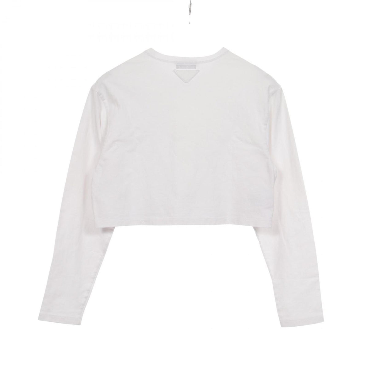 Prada Long Sleeve T-Shirt Logo Embroidery Cropped Cotton — view 2
