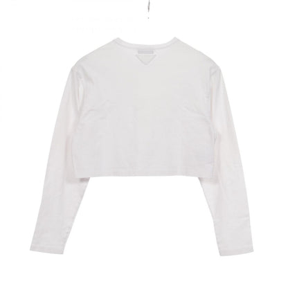 Prada Long Sleeve T-Shirt Logo Embroidery Cropped Cotton — view 2