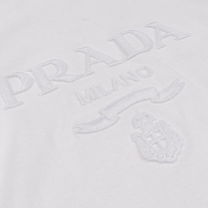Prada Long Sleeve T-Shirt Logo Embroidery Cropped Cotton — view 7