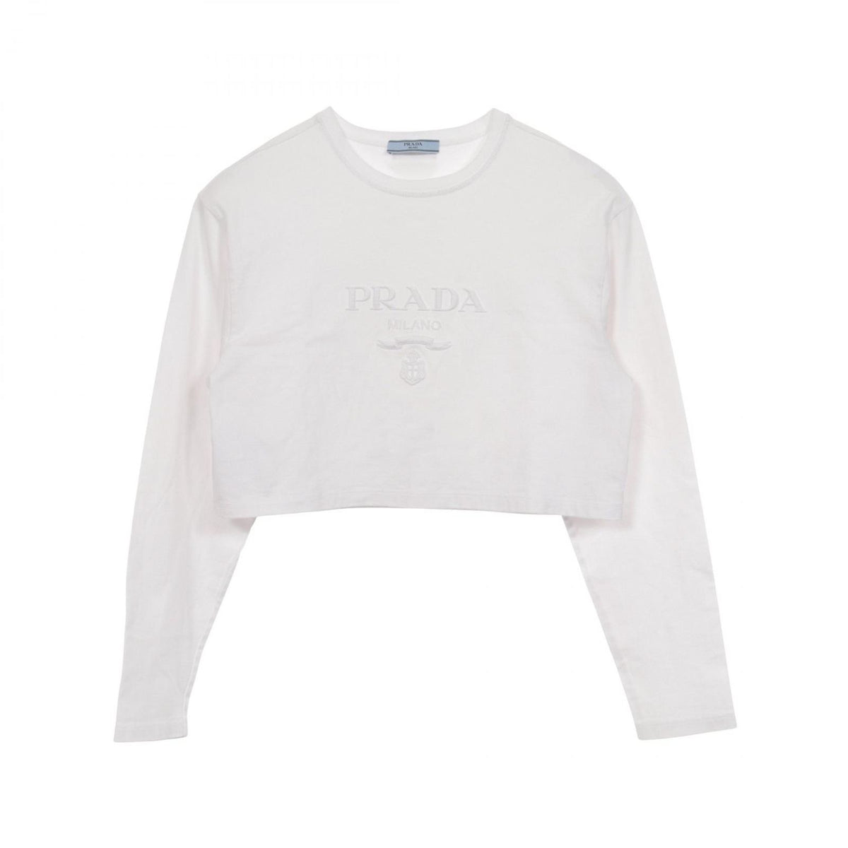 Prada Long Sleeve T-Shirt Logo Embroidery Cropped Cotton