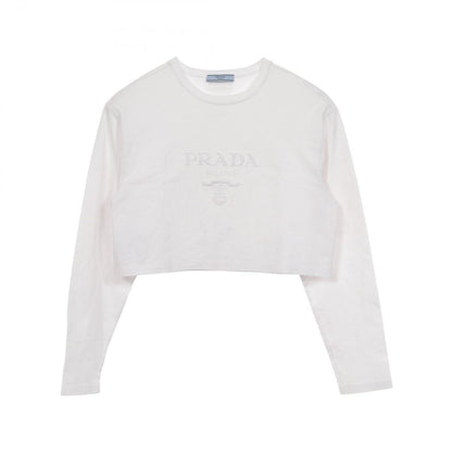 Prada Long Sleeve T-Shirt Logo Embroidery Cropped Cotton