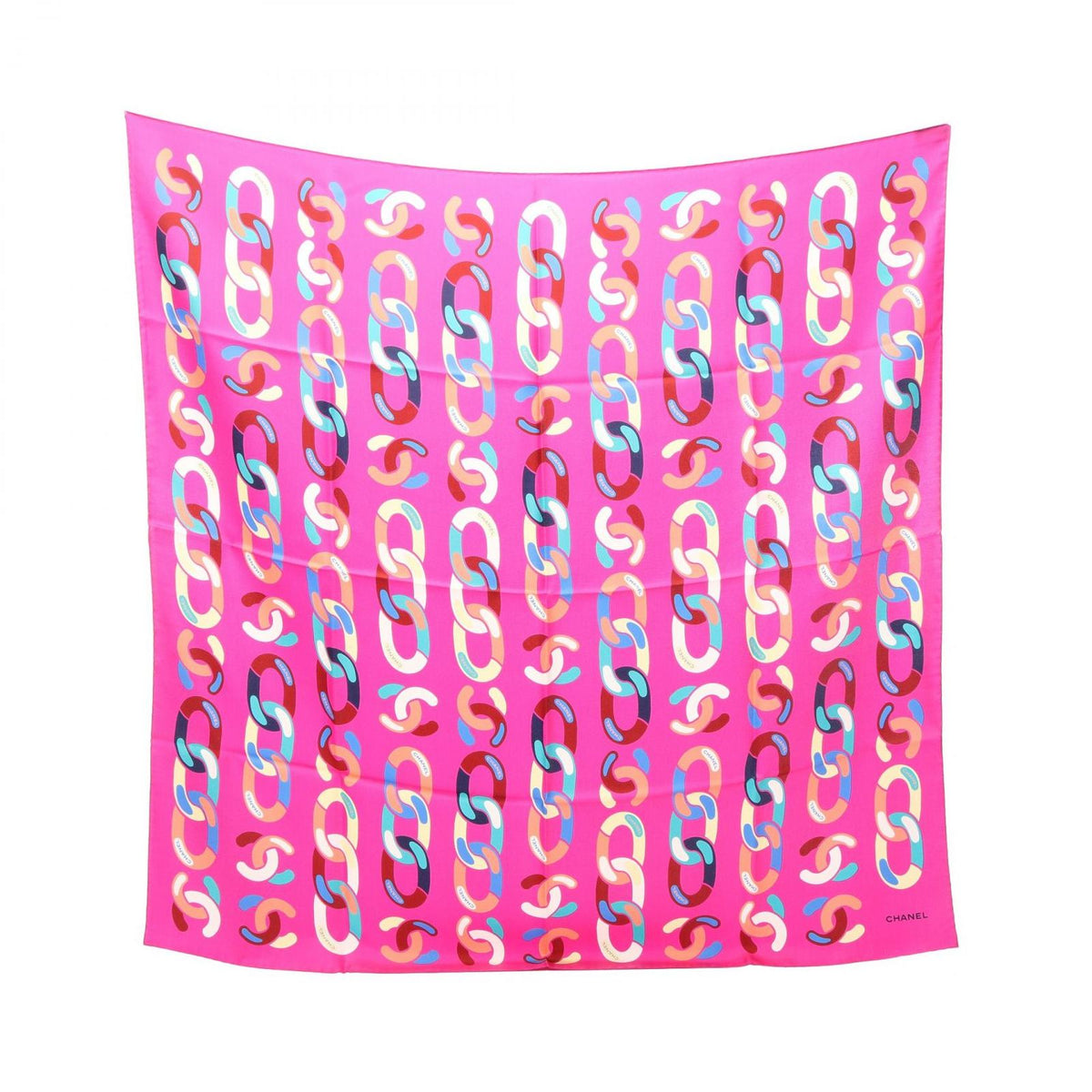Chanel Scarf CC Logo Chain Pattern Silk