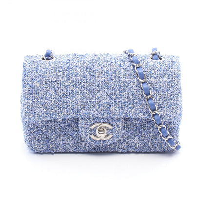 Chanel Shoulder Bag Mini Quilted 20 Blue White Fabric Leather Chain