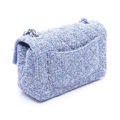 Chanel Shoulder Bag Mini Quilted 20 Blue White Fabric Leather Chain — view 2