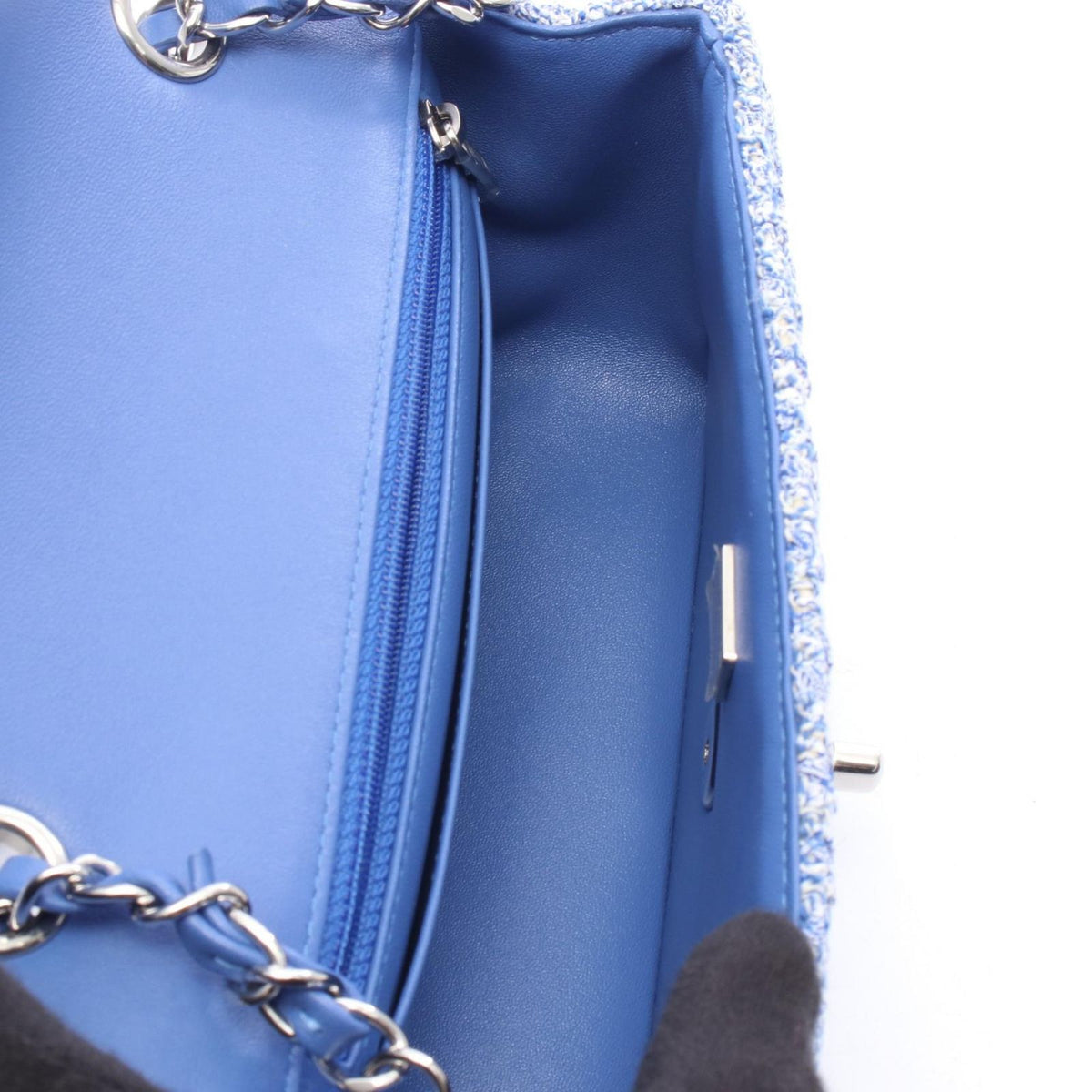 Chanel Shoulder Bag Mini Quilted 20 Blue White Fabric Leather Chain — view 3