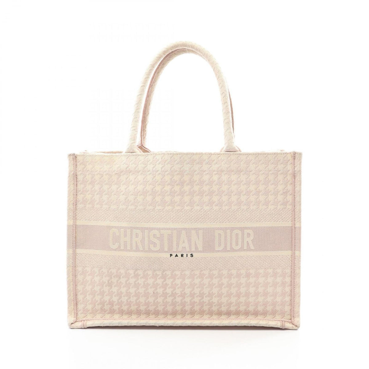 Dior Tote Bag Book Medium Houndstooth Pink White Canvas