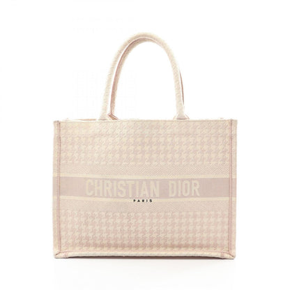 Dior Tote Bag Book Medium Houndstooth Pink White Canvas