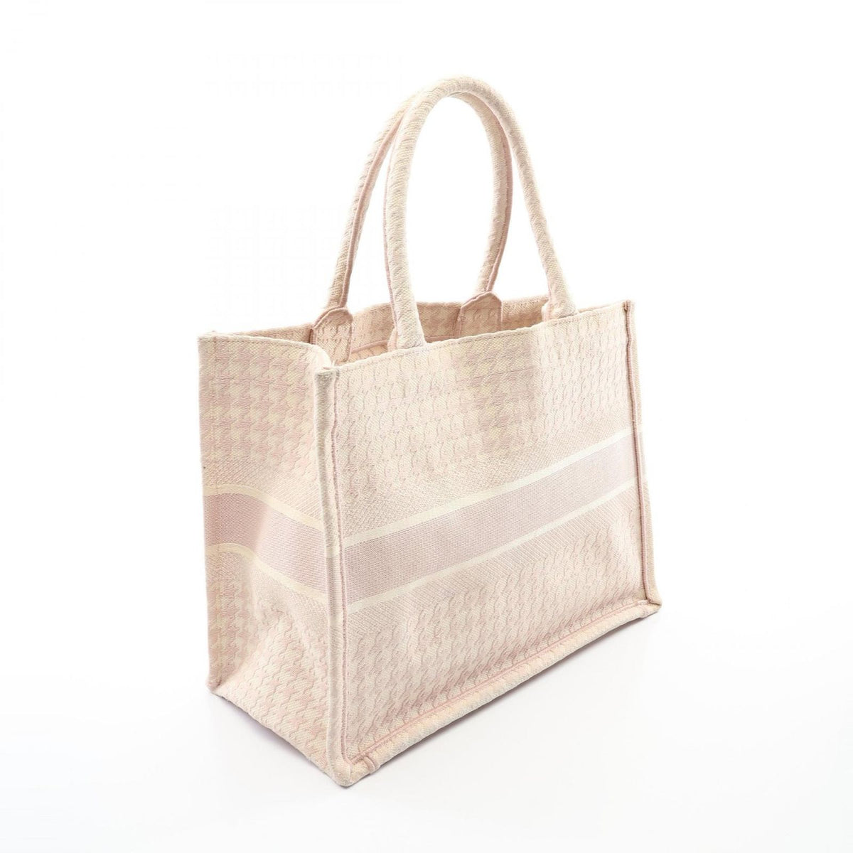 Dior Tote Bag Book Medium Houndstooth Pink White Canvas — view 2