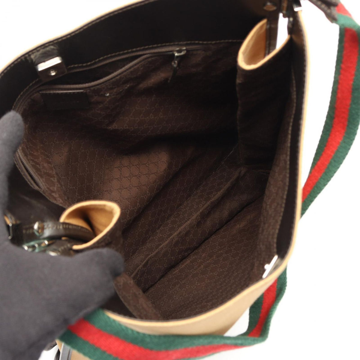 Gucci Shoulder Bag Sherry Line Beige Dark Brown Canvas Leather — view 3