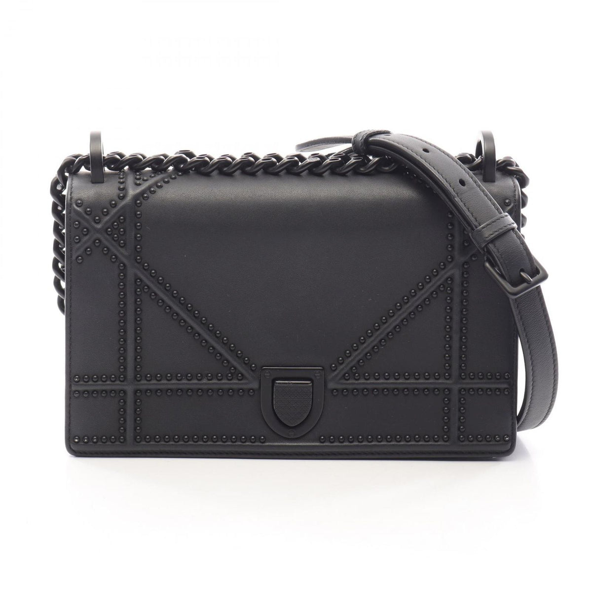 Dior Shoulder Bag Diorama Small Studs Black Leather Chain