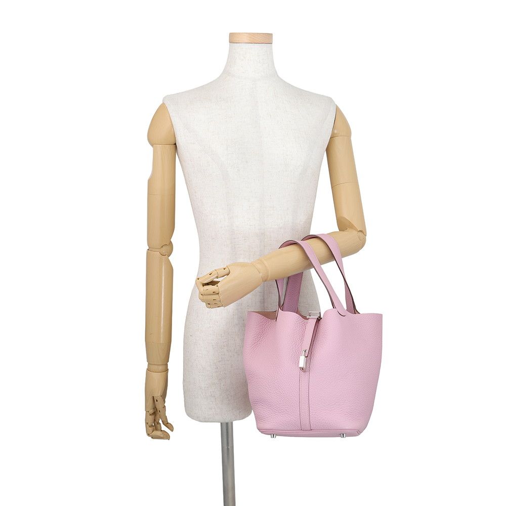 Hermes Handbag Picotin Lock MM Mauve Sylvestre Silver Taurillon Clemence Tote — view 4