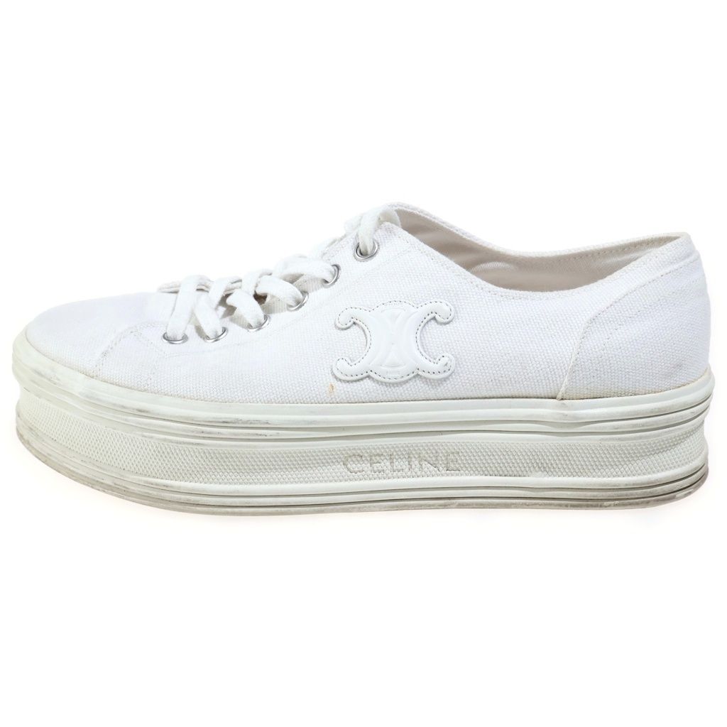 Celine Triomphe Jane Lace-up Low-Top Sneakers White Canvas