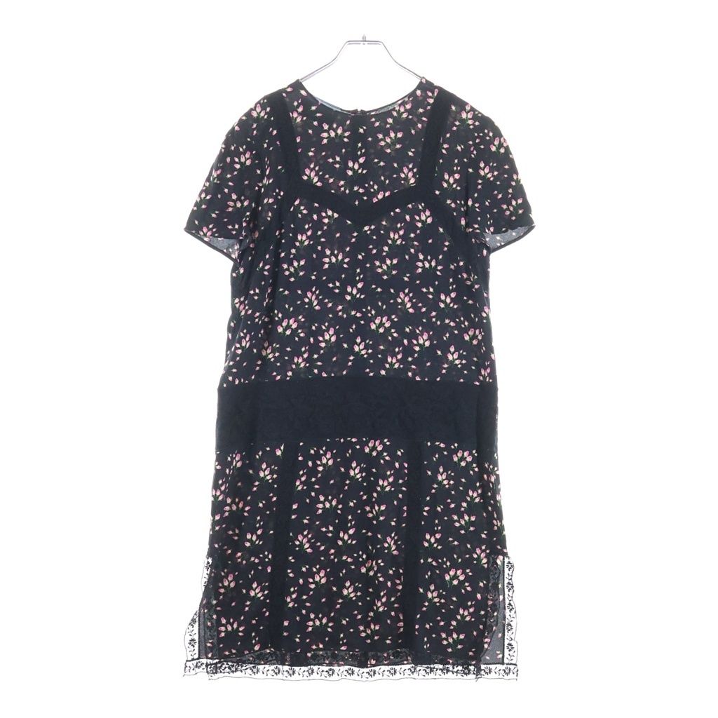 Prada Floral Chiffon Lace Dress Paneled Black