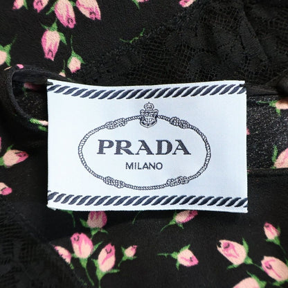 Prada Floral Chiffon Lace Dress Paneled Black — view 8