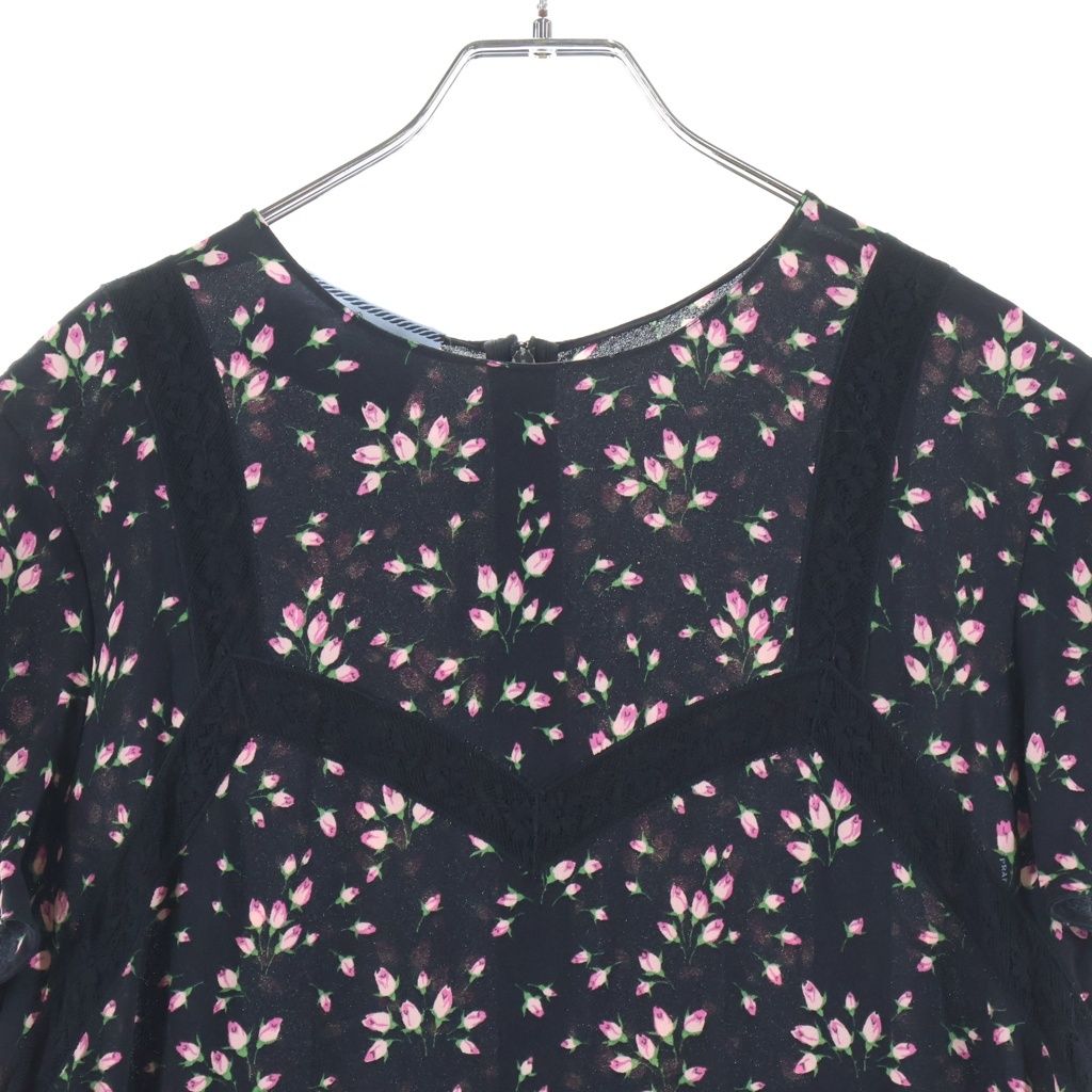 Prada Floral Chiffon Lace Dress Paneled Black — view 3