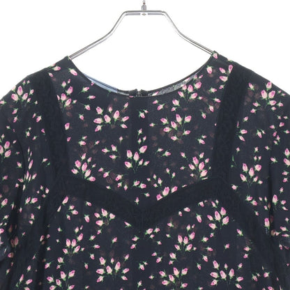 Prada Floral Chiffon Lace Dress Paneled Black — view 3