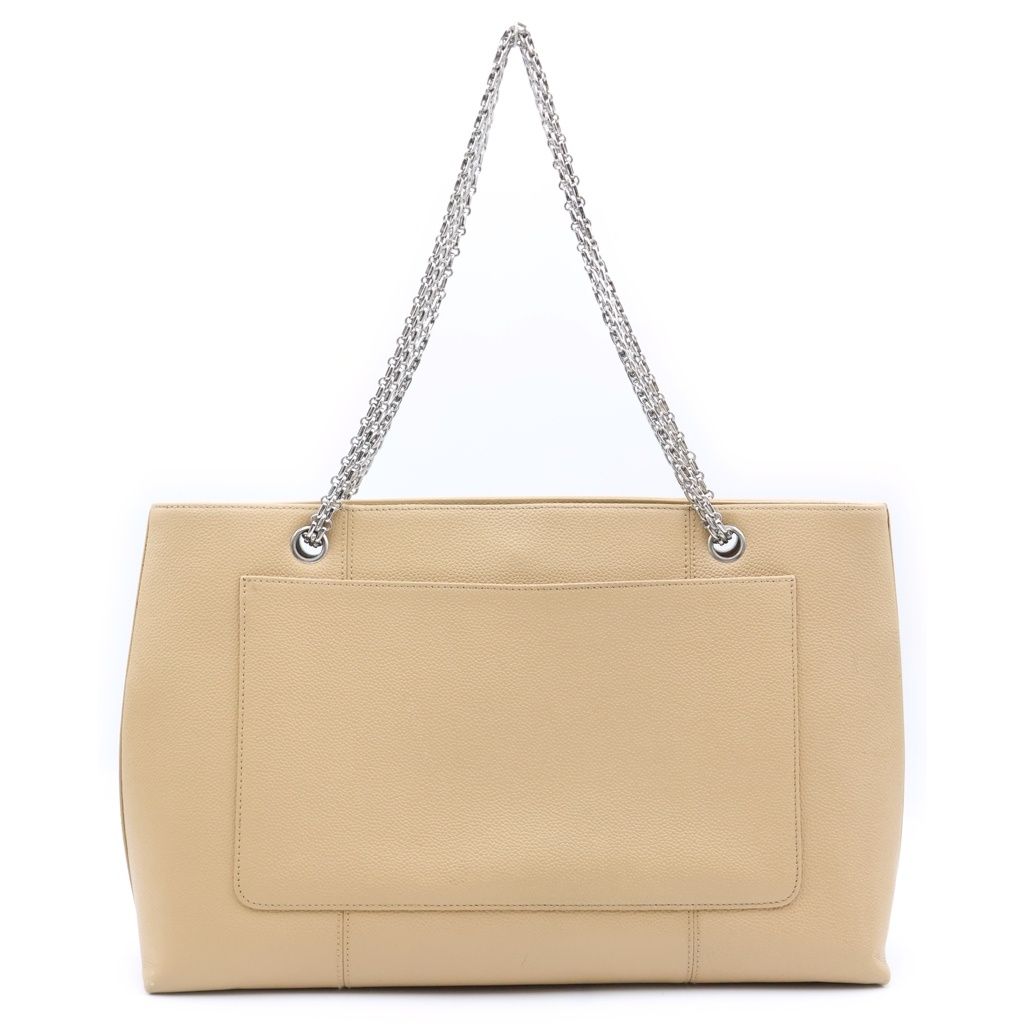 Chanel CC Logo Chain Tote Bag Beige Cabiskin Silver — view 2